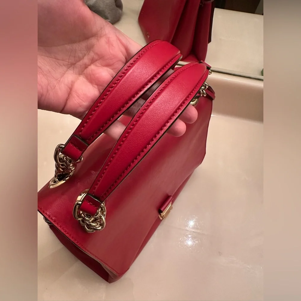 Very rare Miu Miu $2500 Authentic Red Leather Chain Handle Shoulder Bag.